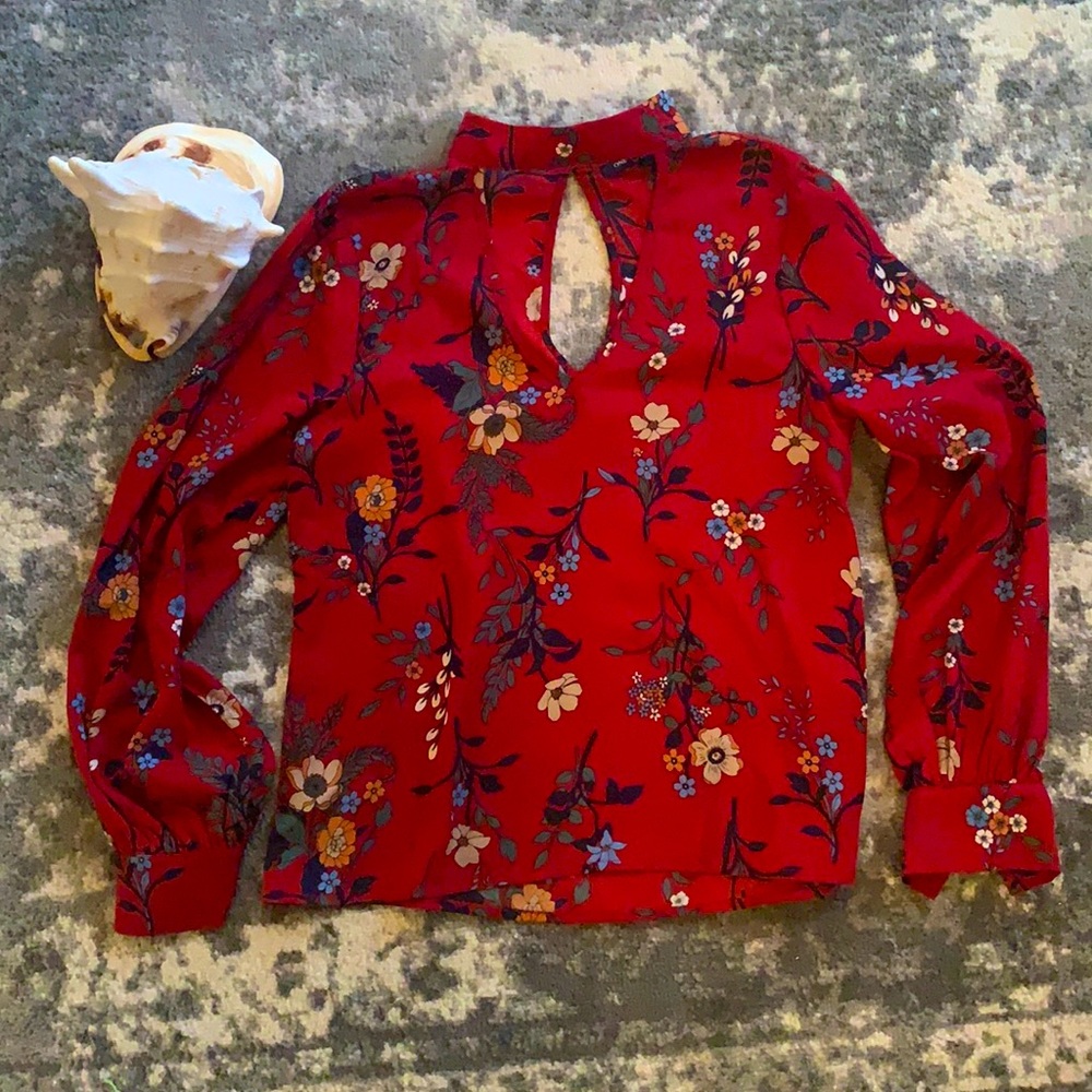 Red Floral Blouse XS